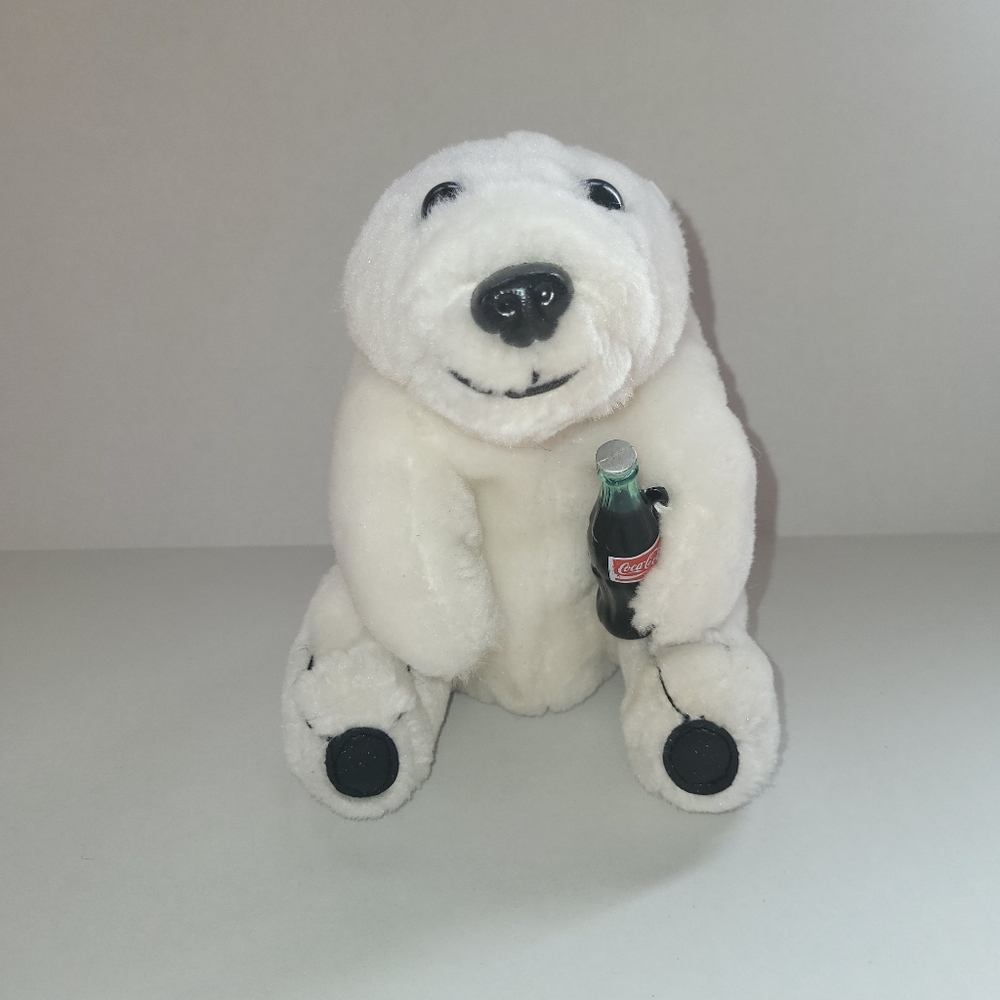 Vintage 1993 Coca Cola Coke Plush Polar Bear Holding Bottle 90s Stuffed Animal